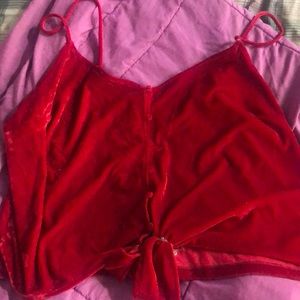 Plus size velvet tie front top